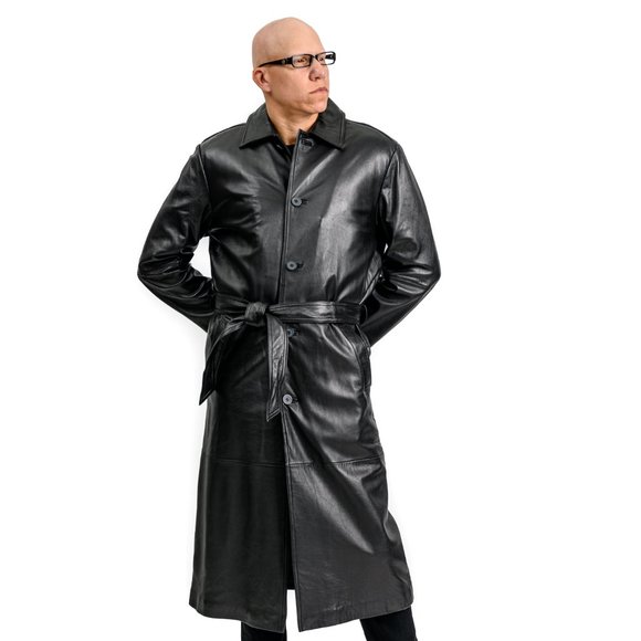 Black Cabretta Lamb Leather Trench Coat